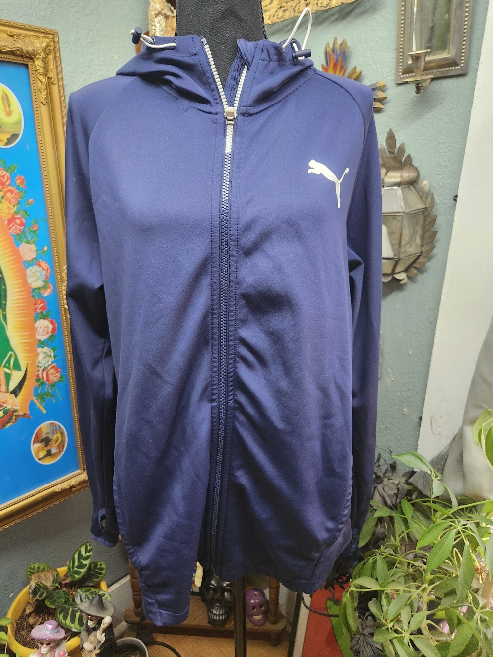 Puma Men's Navy Full-Zip Hooded Performance Jacket with White Logo